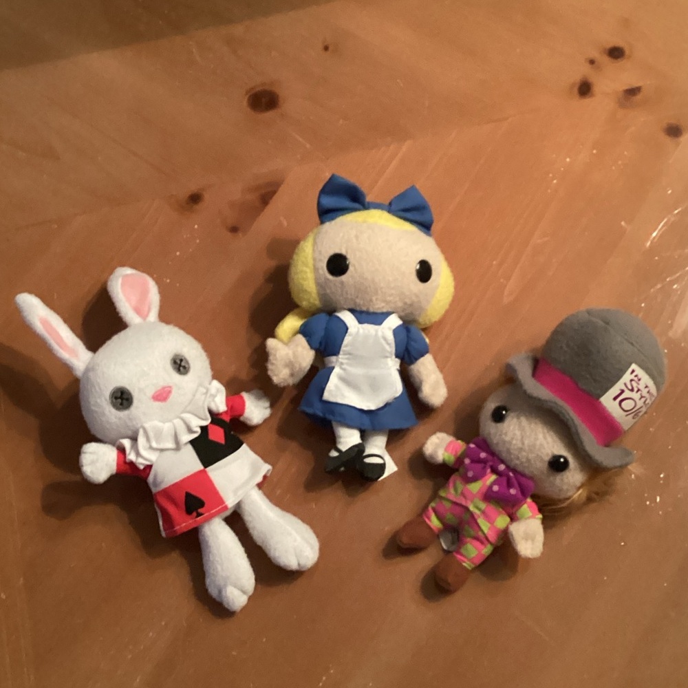 Set of 3 Alice iWonderland 2010 Funko Plushies-Alice-Mad Hatter-White Rabbit